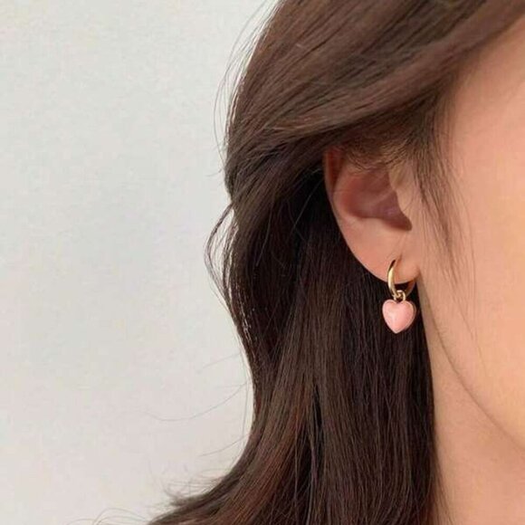 Hot Pink Heart Hoop Earrings: 14K Gold Plated, Polymer Clay  14K Gold-Filled Pink Heart Hoop Earrings